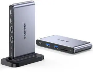 LENTION 10-in-1 Detachable USB C Laptop Docking Station with Dual 4K@60Hz HDMI, PD Charging, USB C, USB-A, SD/Micro Card Readers, 3.3ft Host Cable for Mac, MacBook, Windows use (D62