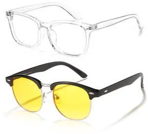 Cyxus 2 Pack Blue Light Glasses for Men Women Gaming Glasses Reduce Eye Strain Sleep BetterYellow+Clear