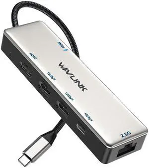 USB C Hub 2.5G Ethernet, WAVLINK 10Gbps USB C 3.2 Hub with 100W Power Delivery, 4K@120Hz HDMI 2.1, 3*USB3.2 Gen 2, 2.5G RJ45 Ports, Fit for MacBook Pro/Air iPad Dell HP Lenovo Asus Acer