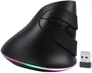 Samudgate 2.4G Wireless Mouse Ergonomic Vertical Mouse Bluetooth Mouse RGB Optical Mouse with USB Receiver 7 Buttons 4 Adjustable DPI Cordless Computer Mice for PC Laptop Desktop,Black