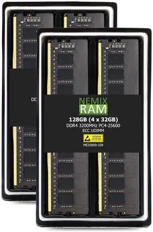 NEMIX RAM 128GB (4X32GB) DDR4 3200MHZ PC4-25600 2Rx8 1.2V CL22 288-PIN ECC Unbuffered UDIMM KIT