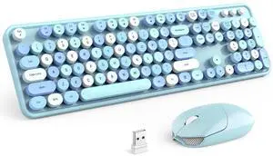 MOFII Wireless Keyboard and Mouse Set, Retro Full Size Typewriter Keyboard with Number Pad and Sport Car Mouse for PC Computer Desktop Laptop Windows (Blue Colorful)