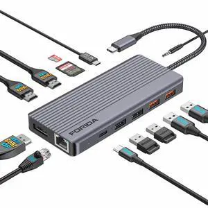 Docking Station Triple Monitors, 13 in 1 USB C Dock with Dual 4k@60HZ HDMI, DisplayPort,100W PD, 3 USB 3.2 Ports, Ethernet, SD TF Card Reader, Audio, USB C Data Port for MacBook/Dell/HP/Lenovo Laptop