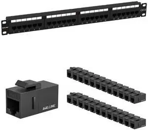 iwillink 24 Port Patch Panel, Cat6 Patch Panel, RJ45 Keystone Network Patch Panel Rackmount or Wall Mount for Gigabit Network Switch and Other Ethernet Devices and RJ45 Cat6 Keystone Coupler