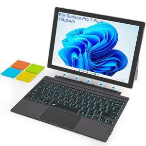 Surface Pro 7 Keyboard for Microsoft Surface Pro 7/7+/6/5/4/3, Ultra-Slim Bluetooth Type Cover For Surface Pro with 7 Colors Backlit, Touchpad, Surface Pro 4 Keyboard,Magnetic Detachable,Rechargeable