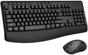 Wireless Keyboard and Mouse Combo, E-YOOSO 2.4GHz Full Sized Ergonomic Wireless Keyboard with Wrist Rest, 3 DPI Adjustable and 6 Buttons Cordless USB Mouse for Computer, Laptop, PC, Windows (Black)