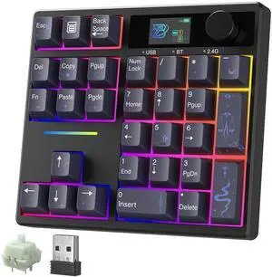 BOYI TD31Pro Mechanical Number Pad,Bluetooth5.0/2.4G/Type-C Wireless Numeric Keypad,RGB HotSwap Numpad with Screen&Knob,PBT Keycaps Rechargeable Gasket Number keypad for PC Desktop(Black-Star Moon)