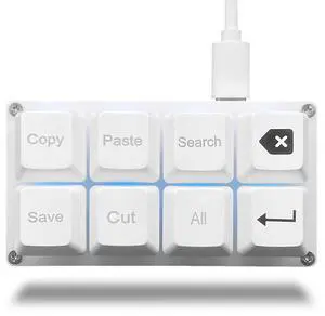 BTXETUEL Copy Paste Search Backspace Save Cut All Enter 8-Key Keyboard SayoDevice One Handed OSU Keypad Programmable Mechanical Shortcut Macro Keyboard for Working and Gaming (White)