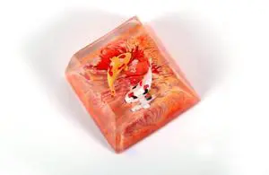 MECHKYP Handmade Koi Fish Backlit Resin Keycap R4/Esc Artisan Keycap Shine Through Translucent Key Cap OEM Profile for Cherry MX Gaming Mechanical Keyboard DIY Replace (Pink-Orange)