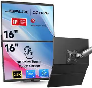 JSAUX FlipGo Touchscreen 16" 2.5K Dual Screen Portable Monitor & VESA Adapter