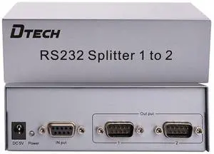 DTech 2-Port RS232 Serial Splitter Box COM Port Expander 1x2 with Power Adapter for Sharing PCs and Capture Data
