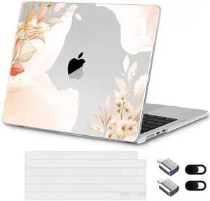 Loyrina Designed for New MacBook Air 15 inch Case A3241 A3114 A2941, Ultra-Thin Laptop Hard Shell Case for 2025 2024 2023 MacBook Air 15.3" with Keyboard Cover & USB Adapter, Abstract Flowers