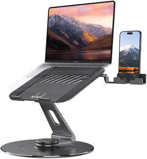 Adjustable Laptop Riser, 360 Rotating Stand with Phone Holder, Foldable for Desk, Ergonomic for MacBook & All Notebooks up to 17.3 inches - Grey