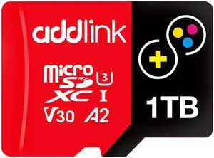 Addlink 1TB TurboPlay Gaming Micro SD Card for Nintendo-Switch 1, Steam Deck, ROG Ally, Gaming Devices UHS-I C10 U3 V30 A2 4K Video, Up to 100/80 MB/s MicroSDXCwith SD Adapter (ad1TBMSXT3A)