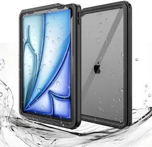 Miimall Waterproof Case for iPad Air 11 inch M2 2024, IP68 360 Full-Body Ultra-Thin, Built-in Screen Protector, Shockproof Dust/Snow Proof Cover, Black
