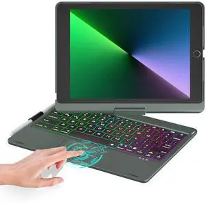 BABG Keyboard Case for iPad 9th Generation Case, 360° Rotatable Backlit Keyboard with Pencil Holder for 10.2 inch iPad 9th Gen 2021/ 8th Gen 2020/ 7th Gen 2019 and iPad Air 3 / Pro 10.5" -Dark Green