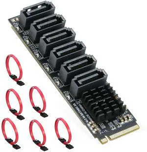 M.2 to SATA 3.0 Adapter [6-Port], RIITOP M.2 NVMe to 6 Ports SATA III Expansion Card Adapter 6Gbps with Chipset ASM1166