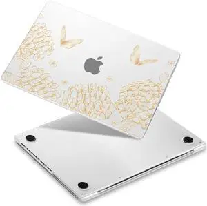 Yebiseven for M3/M2/M1 MacBook Pro 14" Case 2023 2021 Released A2918/ A2992/ A2779/ A2442, Hard Shell Case with Keyboard Cover+Screeen Film+OTG Adapter+2 Webcam Covers, Golden Butterfly