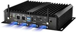 Kinupute Industrial Mini PC, Fanless Desktop Computer Core i7-5500U 2.4-3.0GHz, Windows 10 Pro, 16GB RAM, 256GB SSD, 2xNICs, 6xCOM RS232, 4xUSB 3.0, HDMI/VGA Ports, Full Metal Case