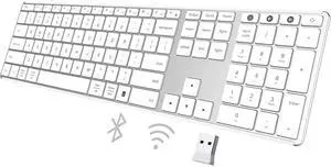 AUSDOM Full Size Bluetooth Keyboard, 2.4G Wireless Quiet Slim Keyboard, Multi Device Low Profile Silent Flat Keyboards with Numeric Keypad, Rechargeable Battery for Windows Mac iOS Computer Laptop