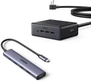 UGREEN Revodok 105 USB C Hub 5 in 1 Multiport Adapter 4K HDMI, 100W Power Delivery Bundle with 20W GaN Charging Station