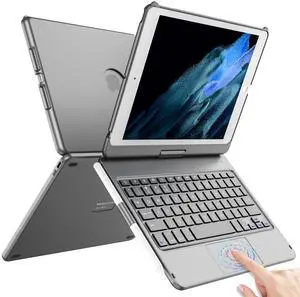 TQQ Touch for iPad 9th Generation Case with Keyboard (10.2", 2021), Multi-Touch Trackpad, 360° Rotatable Protective Cover for iPad Keyboard 9th/8th/7th Gen with Pencil Holder (Gray)