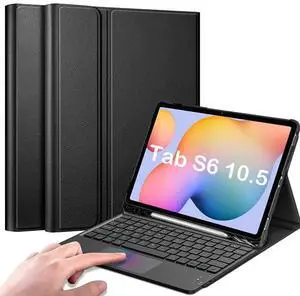QYiiD TouchPad Keyboard Case for Galaxy Tab S6 10.5" 2019 (Model SM-T860/T865/T867), [Supports S Pen Charging] Magnetically Detachable Wireless Bluetooth Keyboard with PU Leather Stand Cover, Black