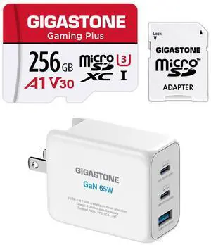 Gigastone 256GB Micro SD Card, Gaming Plus with 65W USB C Charger GaN PPS Multiple Port Intelligent Power Allocation