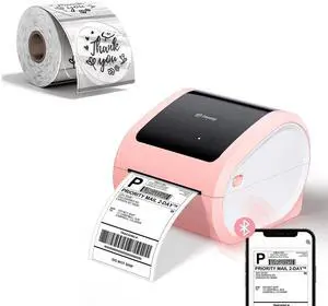 Omezizy D520BT Bluetooth Wireless Thermal Shipping Label Printer, 4x6 Label Size, 150mm/s Speed, 500Pcs 2x2 Roll Transparent Thermal Labels