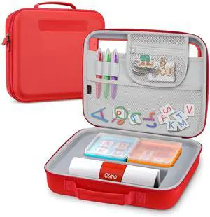 FINPAC Hard Carrying Case for Osmo Games, Grab-and-Go Large Storage Organizer Briefcase for Osmo Base for iPad, Creative Board, Markers, Pouch, Number, Tangram, Words Tiles, and Coding Blocks, Red