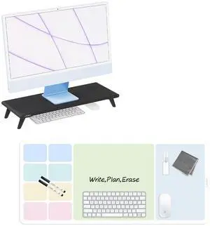 loukin 22.4" x 8.3" Monitor Stand Riser for Desk (Black) | 32"x14" Erasable Dry Erase Desk Mat