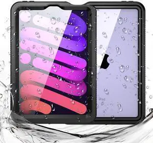 Miimall Case for iPad mini 7 A17 Pro, iPad mini 6th/7th Gen 2021/2024 8.3-Inch, Lanyard&Stand, Shockproof/Dustproof/Waterproof Shell Full Body Protective Cover for Kids iPad mini 6/7(Black&Clear)