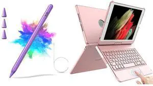 TQQ Touchpad Keyboard Case for iPad 9th/8th/7th Generation 10.2 inch (Rose Gold) Bundle with Stylus Pen for iPad Compatible with 2018-2023 Release (Purple)