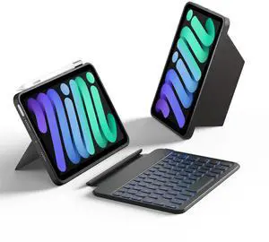 HOU Keyboard Case for iPad mini 7/6, 156° Adjustable Stand, Detachable Full Protective Case for iPad mini 7/6, 11 Shortcut Keys, 7 Color Backlight, Silicone PU, Multifunction, Bluetooth