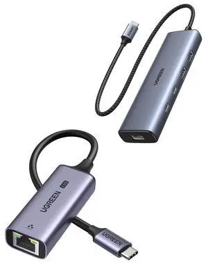 UGREEN USB C to Ethernet Adapter 2.5Gb Bundle with USB 3.2 to Ethernet Adapter 5-in-1 USB C Hub Ethernet