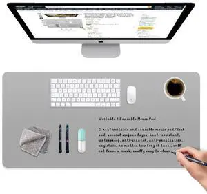 AWELUX Dry Erase Mouse Pad, Real Writable & Erasable Desk Pad, Waterproof, Anti-Scratch, Heat Resistant Large Mouse Pad, Dry & Wet Erase Desk Mat, for Office Home Classroom (Grey, 23.6" x 11.8")