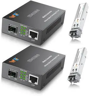 2 Pack Fiber Ethernet Media Converter, WTSFOPTC Fiber Optic Transceiver with 2 Pcs 1.25Gbps SFP Transceiver, Gigabit SFP to RJ45 Media Converter with 1000BASE-SX SFP to LC Modular (MMF,850nm,550m,DDM)