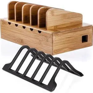 Prosumer's Choice Universal 5 Tablet and Smartphone Charging Organizer Rack/Desktop Stand Holder Bundle with Natural Bamboo Charging Station Rack for Smartphones and Tablets Perfect to Work from Home