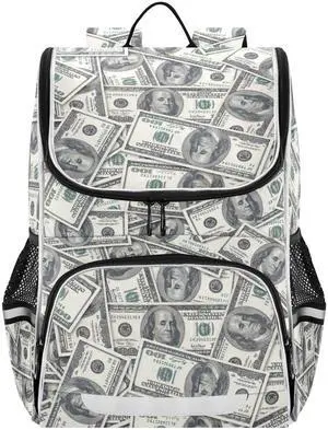 Sletend Backpack Money Hundred Dollar Bill School Backpack Travel Hiking Large Capacity Causal Daypack Bookbag Laptop Schoolbag with Reflective Tape for Boys Girls Adults