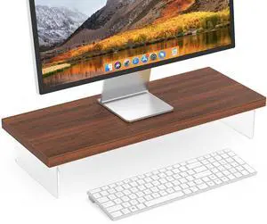 SSWOOD Monitor Stand Riser, Wood & Acrylic Computer Monitor Stand Desk Desktop Organizer Table For Home, Office Workspace, Laptop Riser, Printer, PC & TV Screen Riser