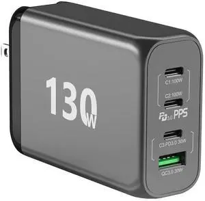130W USB C GaN Wall Charger 4 Port PD 100W PPS 45W Super Fast Charging Station Type-C Laptop QC Power Adapter Multiple Ports for iPhone 13 12 11 iPad MacBook Pro Samsung Pixel Lenovo HP Dell