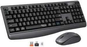 Wireless Keyboard and Mouse Combo, 2.4G/Bluetooth Silent Full-Size Cordless Keyboard Mouse Combo, 3800 DPI Optical Mouse, Wrist Rest, Portable Keyboard Mouse Set for Mac, Windows, Laptop