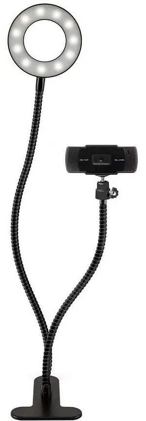 Slide 720P HD Webcam, Portable Ring Light with Stand |Vlogging Kit for TikTok, YouTube, Twitch, Streaming Equipment |Video Recorder Camera w 30 Light Modes, 30 FPS | 2 Flexible Gooseneck Arms, Clamp