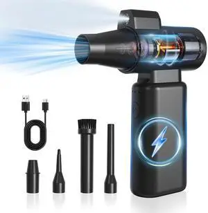 Compressed Air Duster, 3 Gear Mini Adjustable Electric Air Duster with LED Light, Air Duster for Computer Keyboard Electric Devices Cleaning, Black