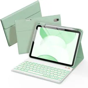 Senyoson Folio Keyboard Case for iPad 10th Gen 10.9 inch (2022) and iPad 11th (A16, 2025), Magnetic Wireless Detachable Keyboard, 7-Color Backlight, Thin & Light, Pencil Holder (Green)