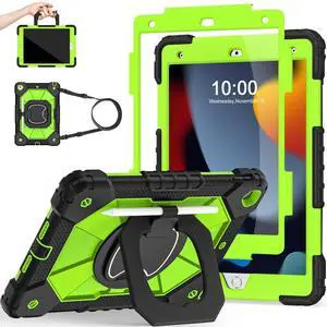 Scnioy Case for iPad 9th Generation iPad Case 9th 8th 7th Generation iPad 10.2 Inch iPad 9th Gen Cover with Screen Protector Pen Holder Cases for Kids 360° Rotating Stand, Black Yellow Green