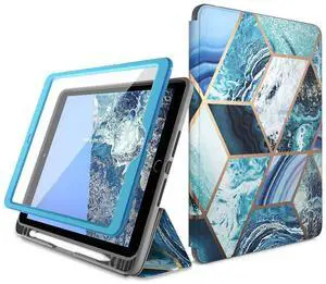 i-Blason Cosmo Case for iPad 9th/8th/7th Generation, iPad 10.2 (2021/2020/2019), Full-Body Trifold with Built-in Screen Protector Protective Smart Cover with Auto Sleep/Wake & Pencil Holder (Blue)