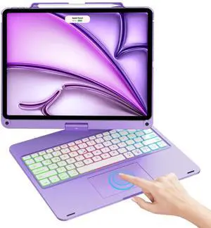 Keyboard Case for iPad Air 13 inch (M3/M2) & iPad Pro 13, iPad Pro 12.9 (6th/5th/4th/3rd Gen), 7 Modes Rainbow Backlit, Wireless Multi-Touch Trackpad, 360° Rotatable Protective Case with Pencil Holder