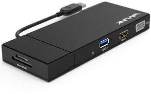 Wavlink Universial USB 3.0 Dual-Head Mini Docking Multi-Display HDMI/VGA with Gigabit Ethernet, USB 3.0 Port, Removable Card Reader, HDMI up to 2560x1440 and VGA 1920x1200 Supports Windows