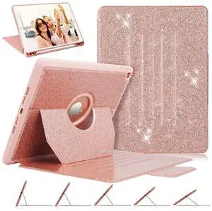 iPad 9th/8th/7th Generation Case, iPad 10.2 Case, Glitter Sparkly [5 Magnetic Stand + Pencil Holder + Auto Wake/Sleep] Premium PU Leather Full Body Protective Folio Cover, Rose Gold